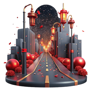vibrant modern Dark City Street with Green Streetlights Cutout png