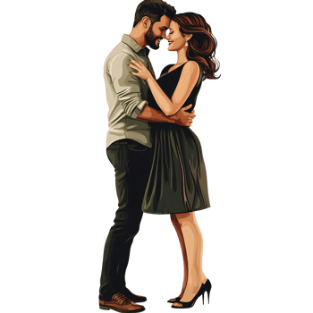 Romantic Caucasian couple embracing with love and affection on a transparent background Happy man and woman in elegant attire sharing an intimate moment Concept of romance and relationship png