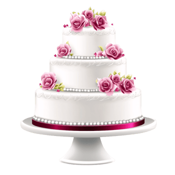 Elegant threetiered wedding cake decorated with pink roses and pearl accents on a transparent background Concept of celebration, romance, and confectionery png