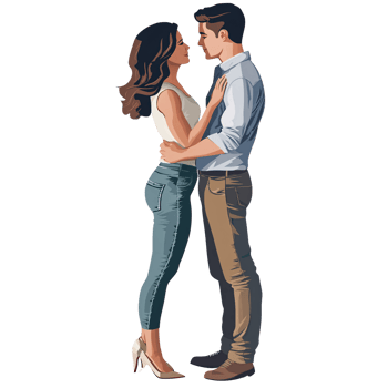 Romantic Caucasian couple embracing, standing face to face in love and affection Concept of relationship, romance, and togetherness png
