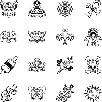 Set of Hand Drawn Sacred Tattoo Icons vector