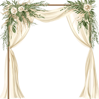 Elegant wedding arch decorated with white roses, pampas grass, and greenery on a transparent background Concept of romantic ceremony, floral decoration, and wedding design png
