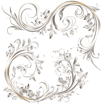 Elegant silver floral ornament with golden accents on a transparent background for luxury design and vintage decoration png