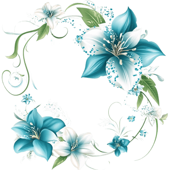 Elegant floral frame with turquoise and white lilies on a transparent background for wedding invitations and decorative design png