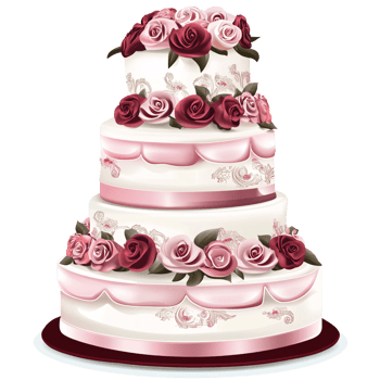 Elegant threetiered wedding cake decorated with pink ribbons and roses on a transparent background Concept of celebration, romance, and confectionery png