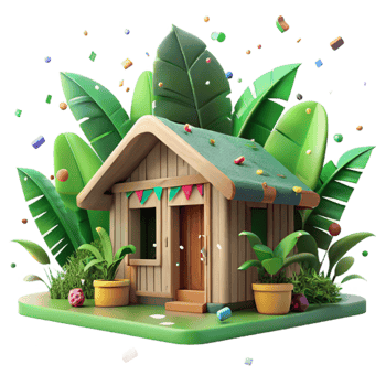 vibrant vintage Eco Lodge Bungalow Cutout Lush Green Foliage professional png