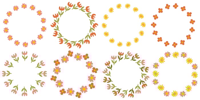 Set of elegant round floral frames with delicate pastel flowers, botanical decorative circle borders for wedding invitations, baby shower cards, feminine designs and romantic projects vector