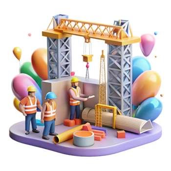 wonderful abstract Construction Site Isolated with Cranes and Workers premium png