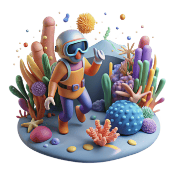 stunning classic Coral Reef and Diver Isolated Element Underwater Scene professional png