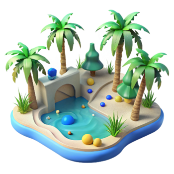 extraordinary creative Desert Oasis Palm Trees and Water Cutout Green Blue premium png