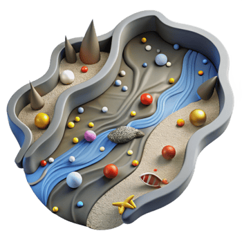 serene vintage Contaminated River with Dead Fish Top View Cutout genuine png