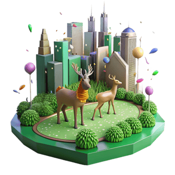 beautiful artistic City Park with Deer Transparent Background Green Grass original png