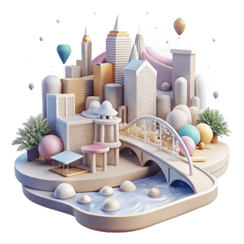 vibrant minimalist Cityscape with River and Bridges Transparent exclusive png