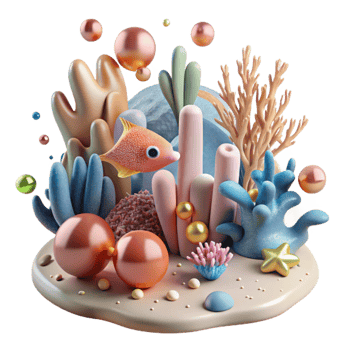 serene traditional Coral Reef Transparent Background with Diver in Distance original png