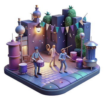 wonderful minimalist City Street with Street Performers at Night Isolated Element high quality png