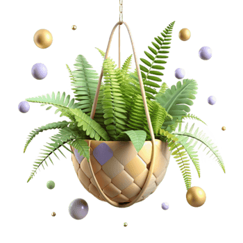 magnificent abstract Fern in Hanging Basket Isolated professional png