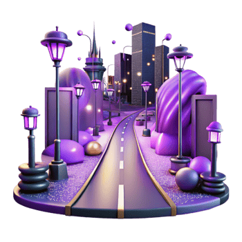 elegant artistic Dark City Street with Green Streetlights Cutout professional png