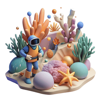 stunning rustic Coral Reef Transparent Background with Diver in Distance exclusive png