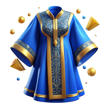 dramatic rustic Blue Moroccan Kaftan with Gold Embroidery Cutout Element genuine png