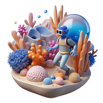 elegant abstract Coral Reef Transparent Background with Diver in Distance png