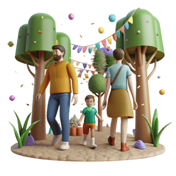 serene contemporary Family Walking in Restored Forest Isolated high resolution png