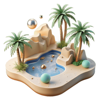 serene classic Desert Oasis Cutout Isolated Palm Trees and Water premium png