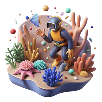 stunning modern Coral Reef and Diver Isolated Element Underwater Scene original png