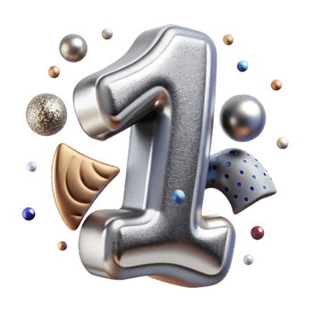beautiful creative D Rendered Number 1 Isolated Silver authentic png