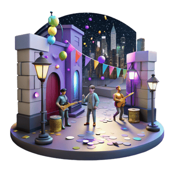 extraordinary artistic City Street with Street Performers at Night Isolated Element professional png