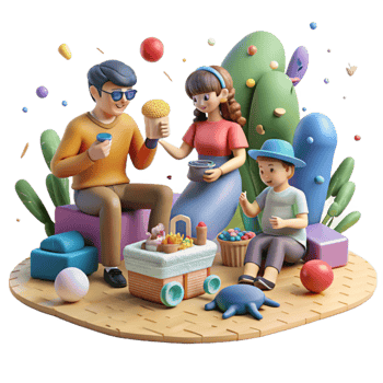 serene artistic Family Picnicking in Park Cutout premium png