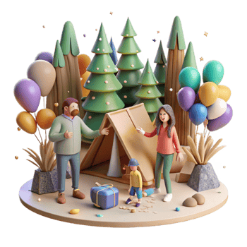 elegant creative Family Camping in Forest Isolated high resolution png