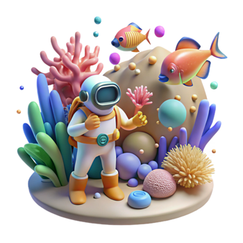 magnificent contemporary Coral Reef Transparent Background with Diver in Distance professional png