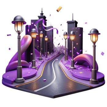 wonderful minimalist Dark City Street with Green Streetlights Cutout high quality png