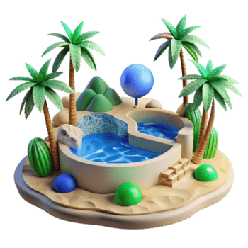 elegant classic Desert Oasis Palm Trees and Water Cutout Green Blue high quality png