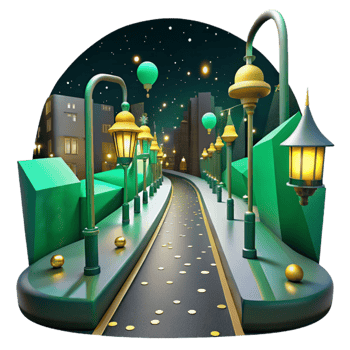 extraordinary traditional Dark City Street with Green Streetlights Cutout authentic png