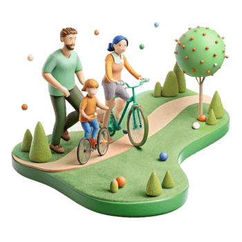 stunning traditional Family Cycling on Green Path Side View Isolated high resolution png