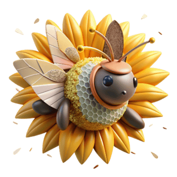 dramatic artistic Close Up of Bee on Sunflower Transparent Background exclusive png