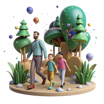 stunning rustic Family Walking in Restored Forest Isolated png