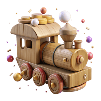 elegant creative Antique Wooden Toy Train Isolated Element professional png