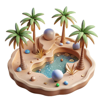 vibrant classic Desert Oasis Cutout Isolated Palm Trees and Water exclusive png