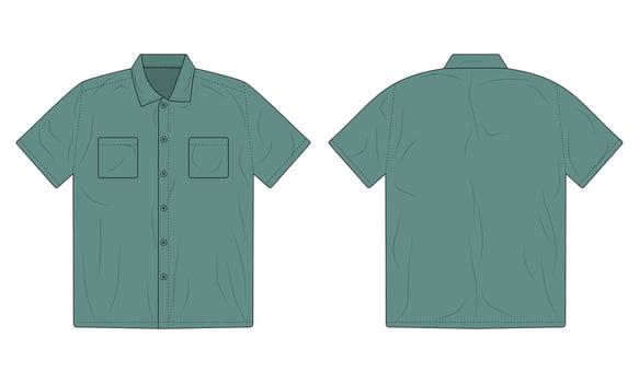 Short sleeve button down shirt mockup front and back view vector