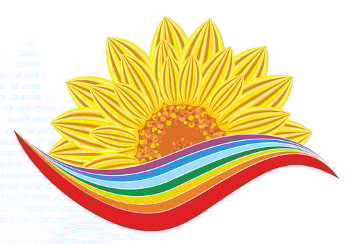 Logo of yellow sunflower and rainbow. vector