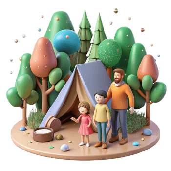 beautiful modern Family Camping in Forest Isolated genuine png