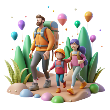 stunning artistic Family Hiking in Protected Forest Transparent Background exclusive png