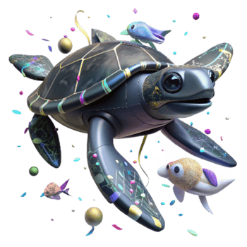 serene artistic Drone Capturing Black Sea Turtle in Ocean Transparent Background genuine png