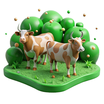 extraordinary minimalist Cattle in Vibrant Green Field Cutout Isolated Element png