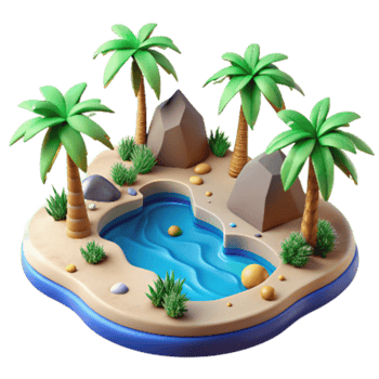 magnificent abstract Desert Oasis Palm Trees and Water Cutout Green Blue authentic png