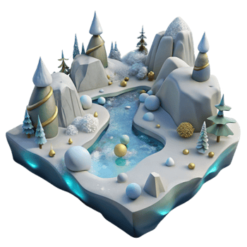 serene contemporary Frozen River Landscape Isolated Element Winter Scene authentic png