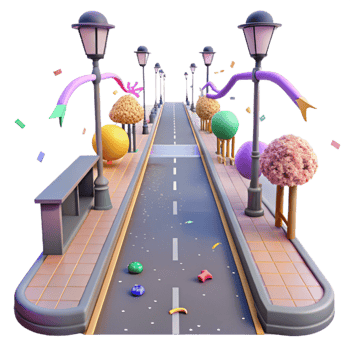 dramatic rustic City Street with Empty Sidewalk Transparent Background high resolution png