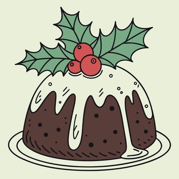 Christmas Pudding With Holly Berry Illustration vector